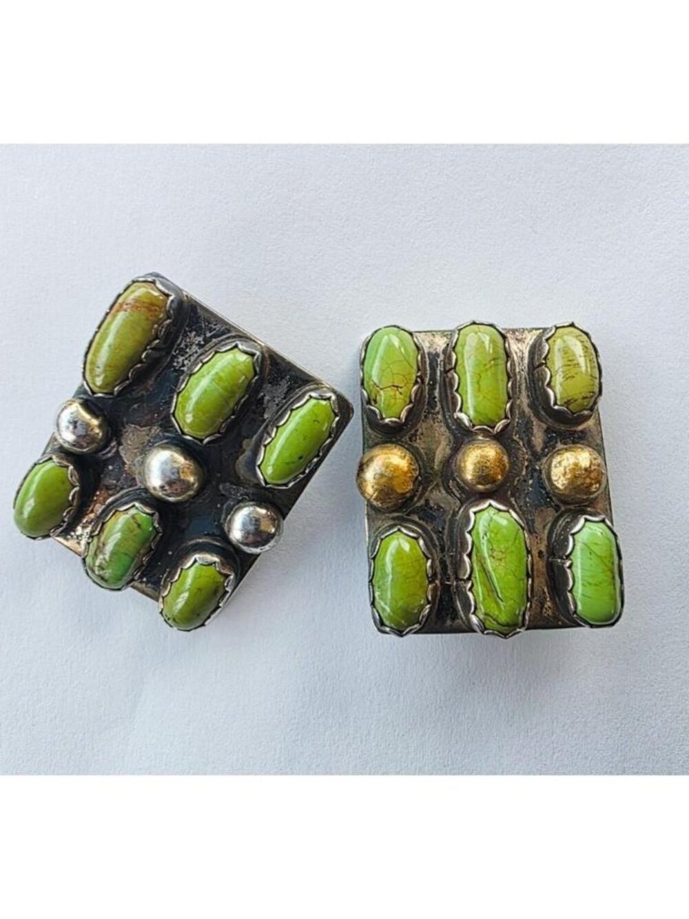 Vintage sterling silver + green turquoise earrings ✧ chunky southwestern